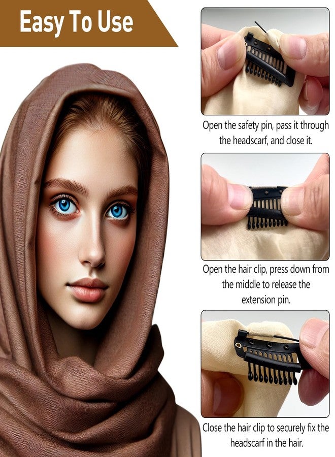 Jaasuee 10 Pcs Safety Pin Snap-Comb Hair Clips for Securing Dupatta, Turban, Scarf, Wedding Veil, and Wig Piece - Secure Headscarf Clips with Teeth for Reliable Hold - Image 3